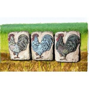 Rooster Chicken Decorative 3D Tile Set Of 3 Lightweight Woodlike 1998 Duncan Ent